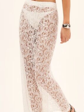 Commense White Lace Sheer Maxi Coverup Skirt